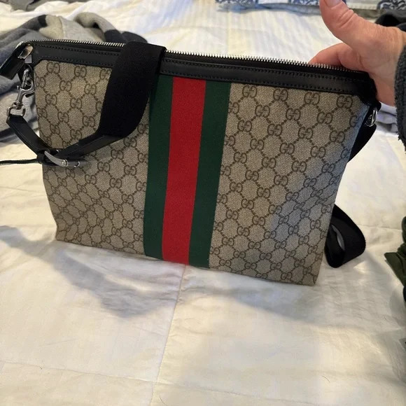 Gucci Beige Crossbody Bag with Green and Red Stripe